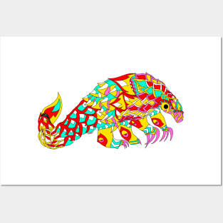 mexican asian pangolin armadillo ecopop in kawaii patterns Posters and Art